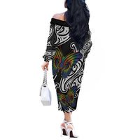 Aotearoa Takatapui Pride Off The Shoulder Long Sleeve Dress Rainbow Butterfly - Free To Love