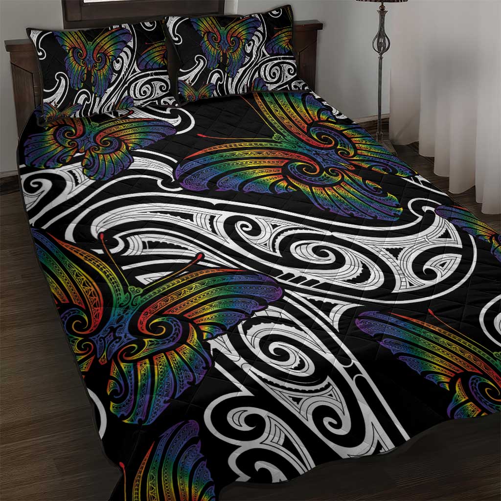 Aotearoa Takatapui Pride Quilt Bed Set Rainbow Butterfly - Free To Love