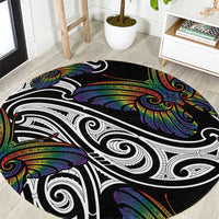 Aotearoa Takatapui Pride Round Carpet Rainbow Butterfly - Free To Love LT7 Black - Polynesian Pride