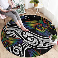 Aotearoa Takatapui Pride Round Carpet Rainbow Butterfly - Free To Love LT7 - Polynesian Pride