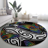 Aotearoa Takatapui Pride Round Carpet Rainbow Butterfly - Free To Love LT7 - Polynesian Pride