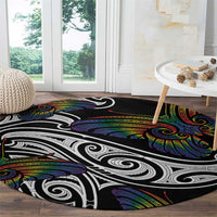 Aotearoa Takatapui Pride Round Carpet Rainbow Butterfly - Free To Love LT7 - Polynesian Pride