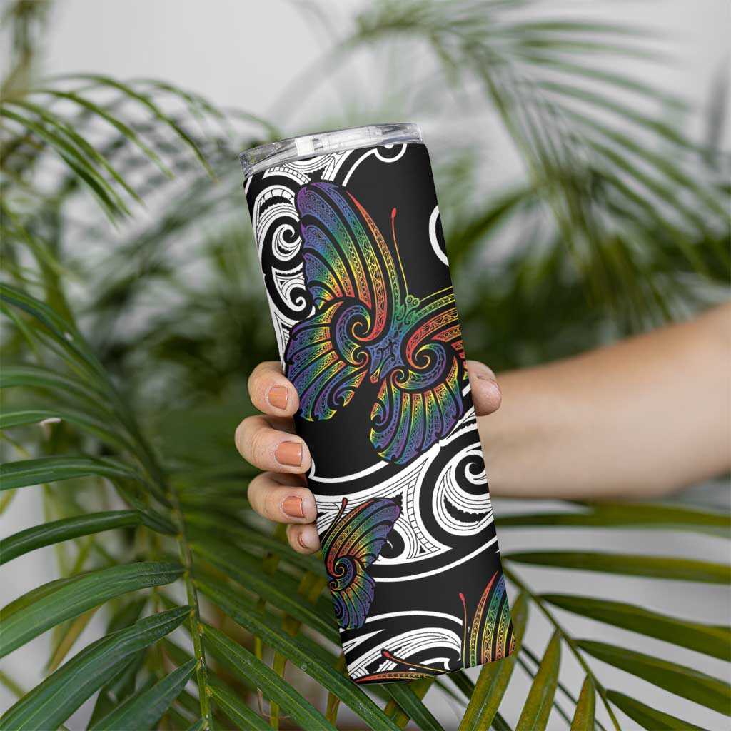 Aotearoa Takatapui Pride Skinny Tumbler Rainbow Butterfly - Free To Love