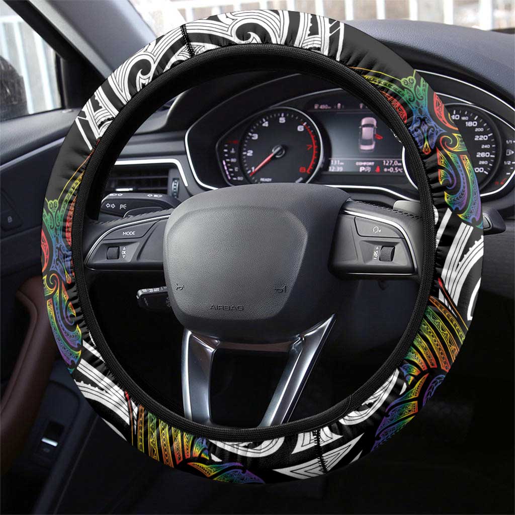 Aotearoa Takatapui Pride Steering Wheel Cover Rainbow Butterfly - Free To Love