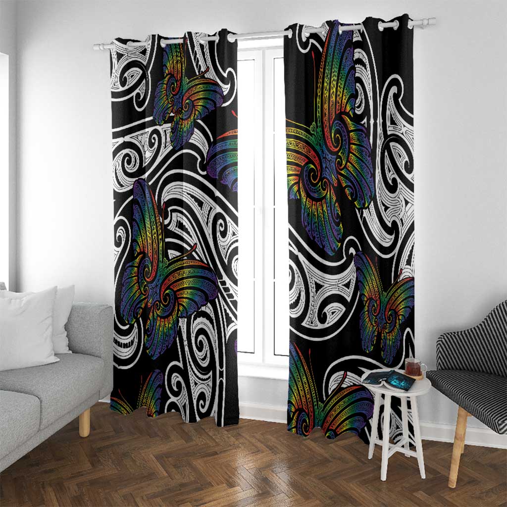 Aotearoa Takatapui Pride Window Curtain Rainbow Butterfly - Free To Love