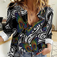 Aotearoa Takatapui Pride Women Casual Shirt Rainbow Butterfly - Free To Love