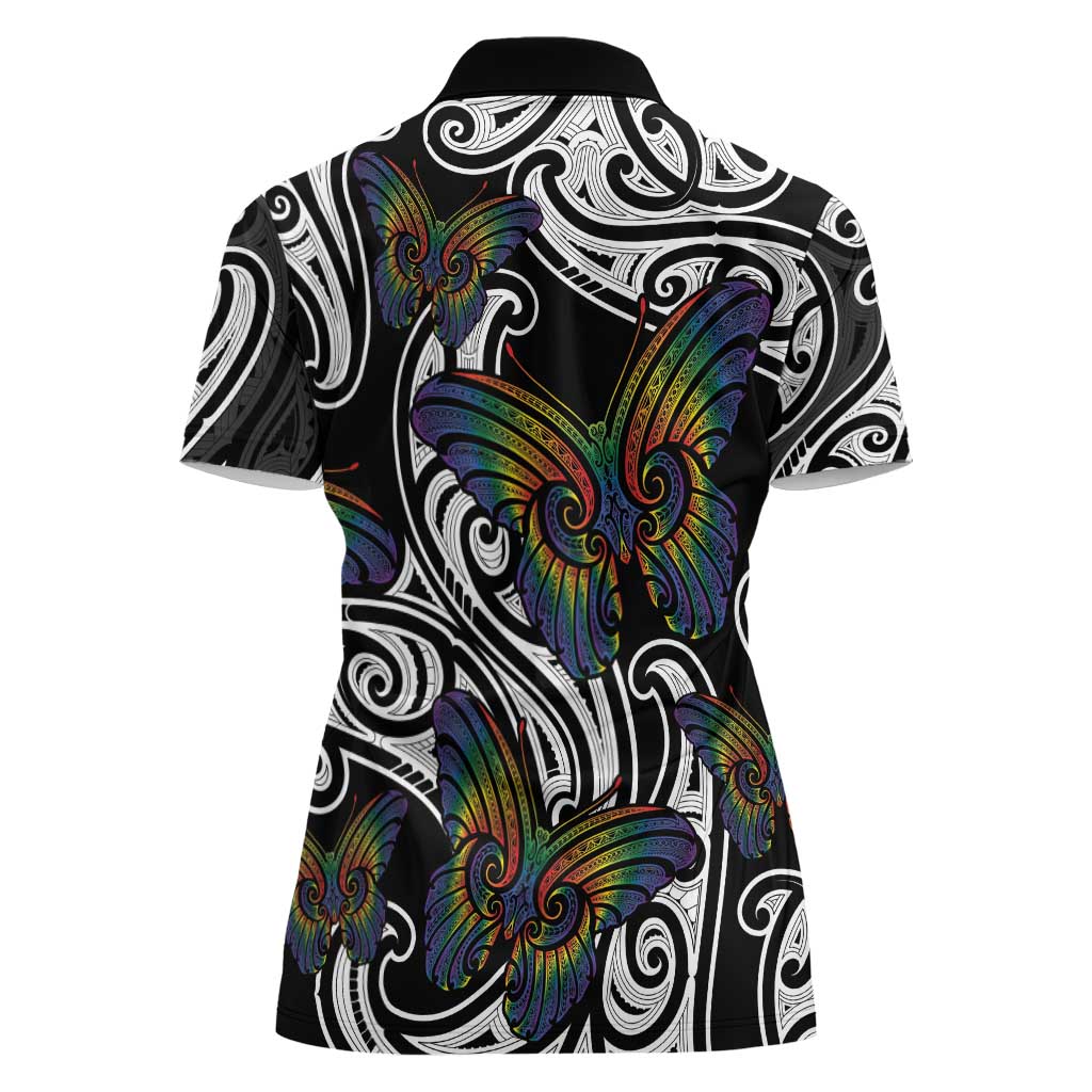 Aotearoa Takatapui Pride Women Polo Shirt Rainbow Butterfly - Free To Love