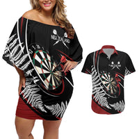 New Zealand Darts Personalised Couples Matching Off Shoulder Short Dress and Hawaiian Shirt Silver Fern Dynamic