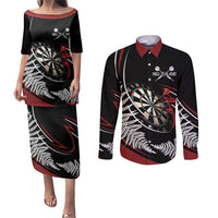 New Zealand Darts Personalised Couples Matching Puletasi and Long Sleeve Button Shirt Silver Fern Dynamic