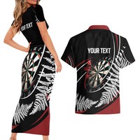 New Zealand Darts Personalised Couples Matching Short Sleeve Bodycon Dress and Hawaiian Shirt Silver Fern Dynamic