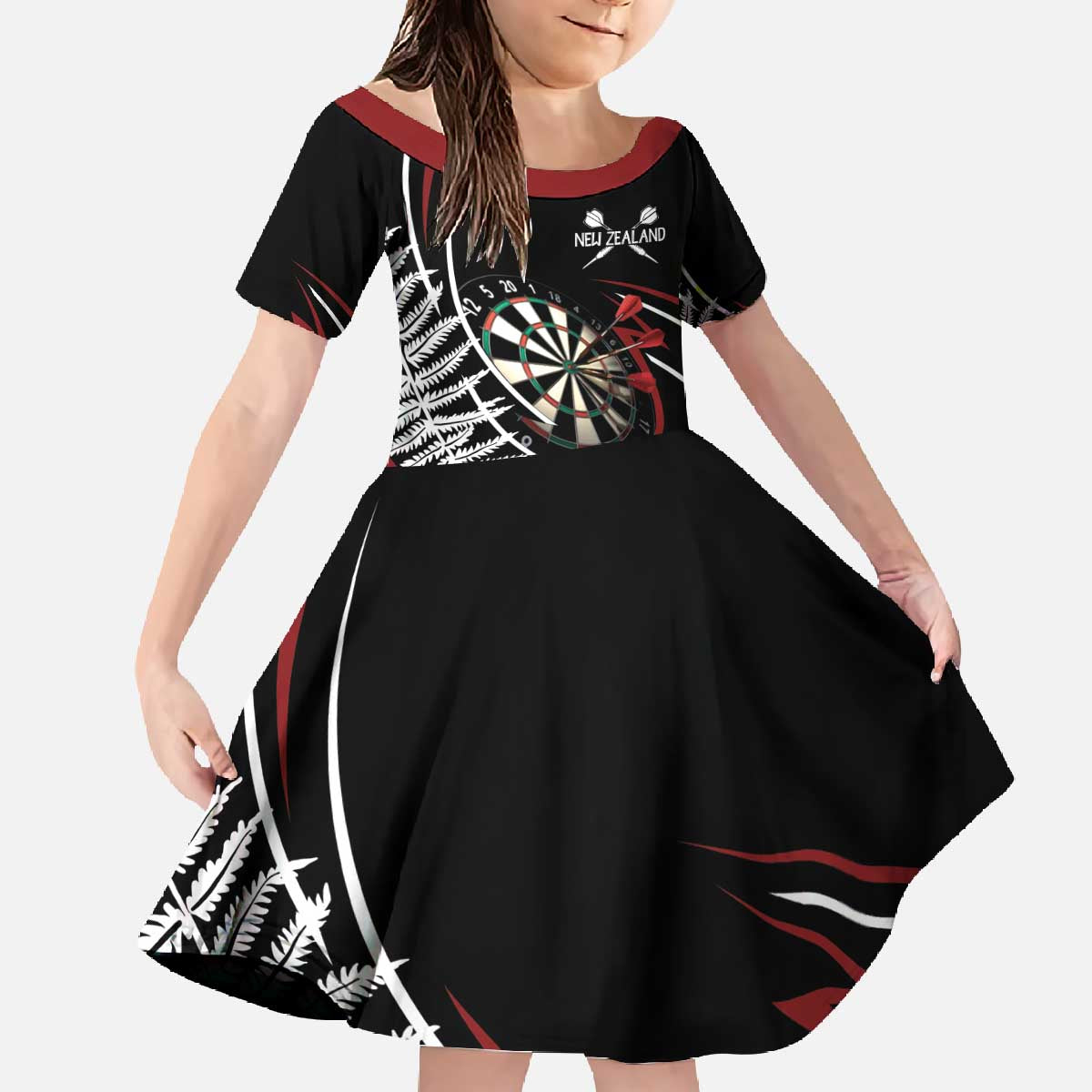 New Zealand Darts Personalised Family Matching Off The Shoulder Long Sleeve Dress and Hawaiian Shirt Silver Fern Dynamic