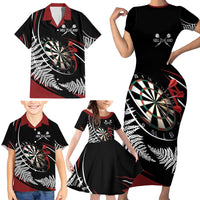 New Zealand Darts Personalised Family Matching Short Sleeve Bodycon Dress and Hawaiian Shirt Silver Fern Dynamic