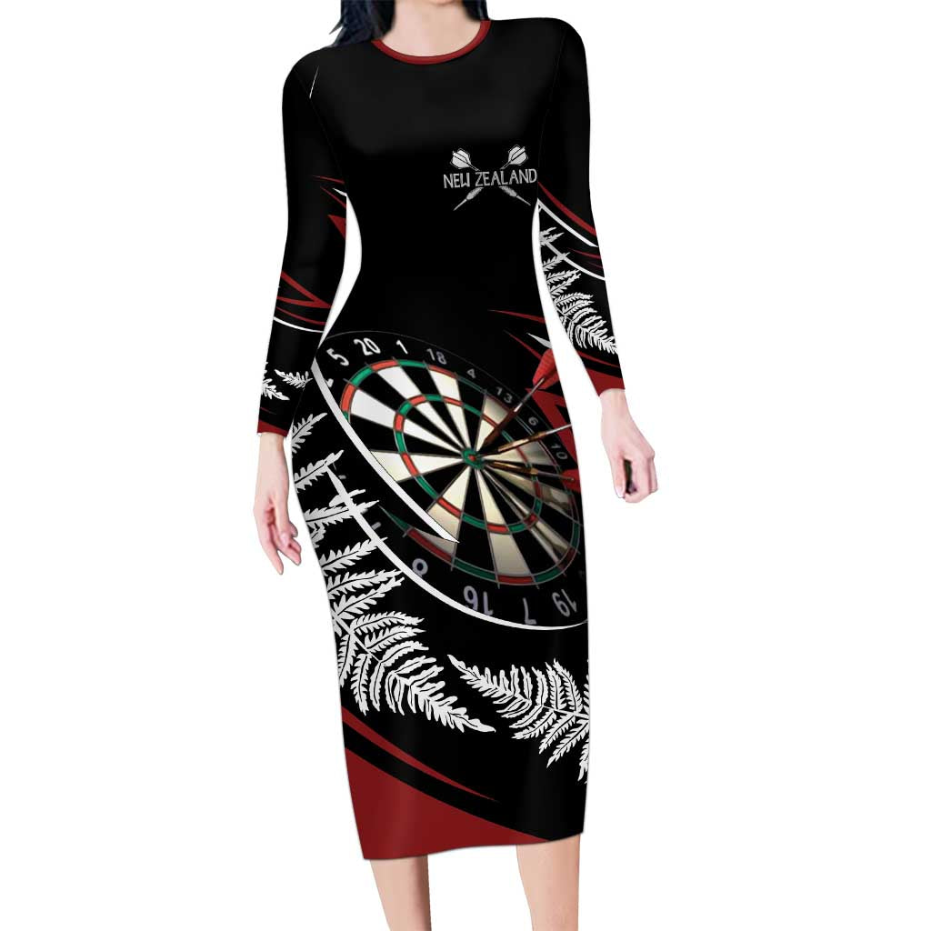 New Zealand Darts Personalised Long Sleeve Bodycon Dress Silver Fern Dynamic