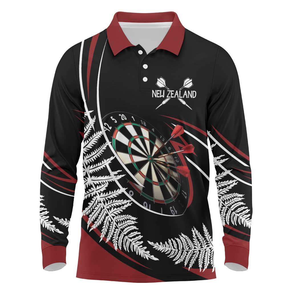 New Zealand Darts Personalised Long Sleeve Polo Shirt Silver Fern Dynamic