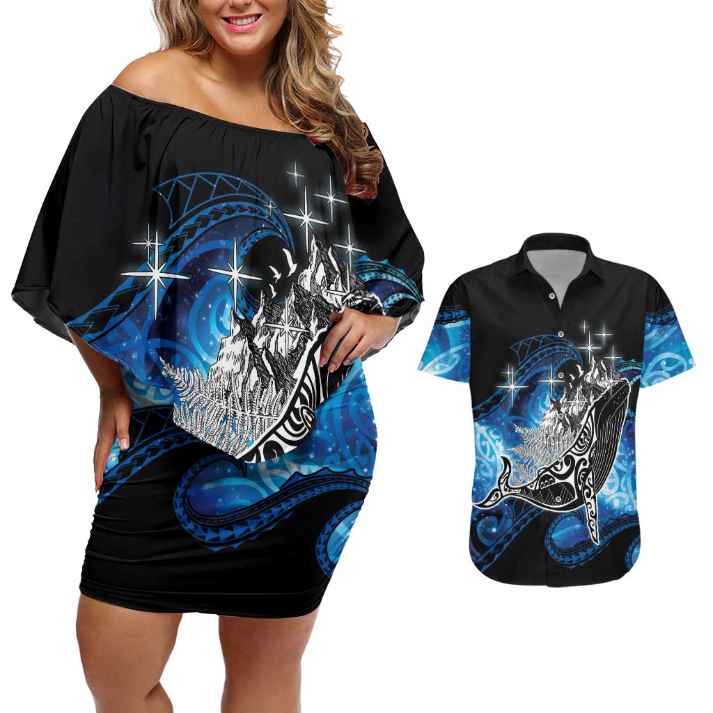 Maori Matariki Te Araroa Paikea Starry Couples Matching Off Shoulder Short Dress and Hawaiian Shirt Tangaroa Whakatauki