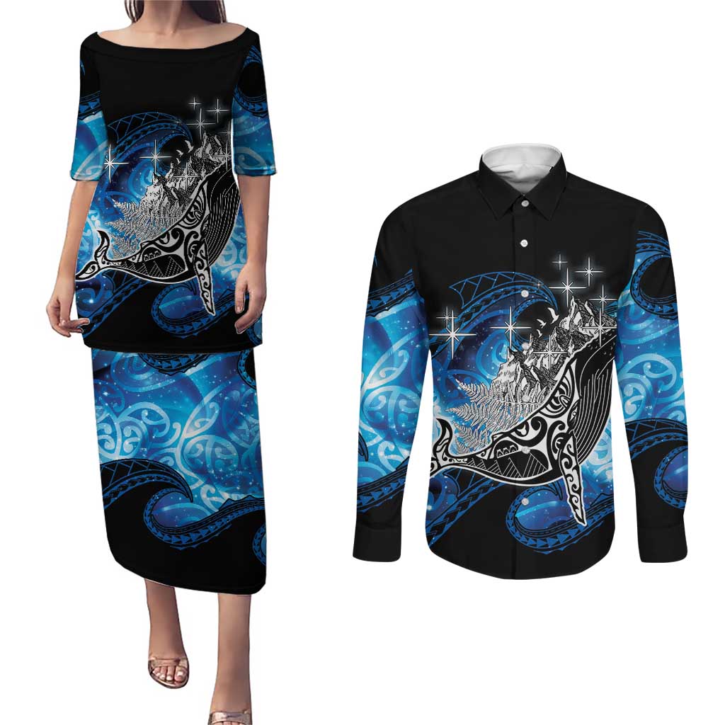 Maori Matariki Te Araroa Paikea Starry Couples Matching Puletasi and Long Sleeve Button Shirt Tangaroa Whakatauki