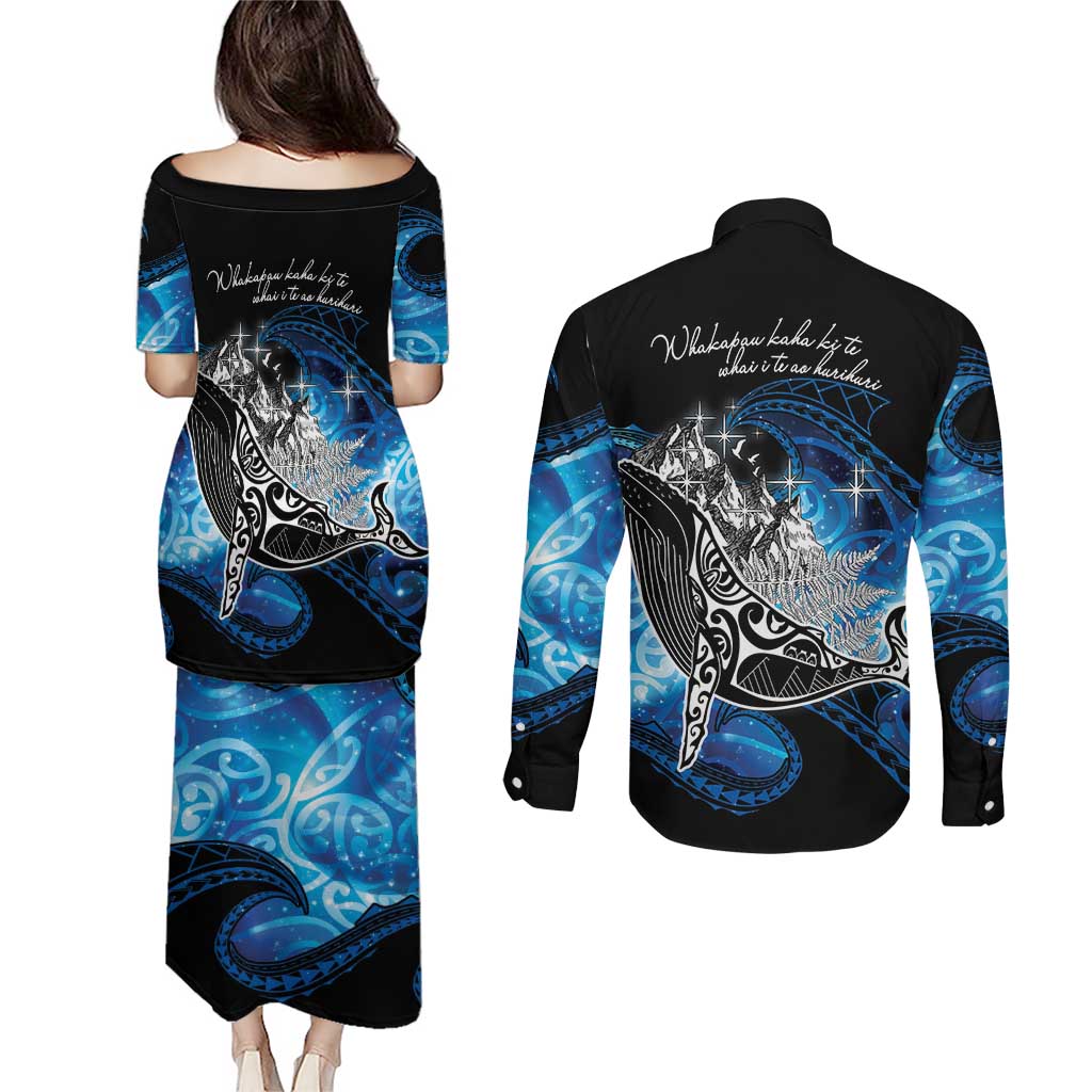Maori Matariki Te Araroa Paikea Starry Couples Matching Puletasi and Long Sleeve Button Shirt Tangaroa Whakatauki