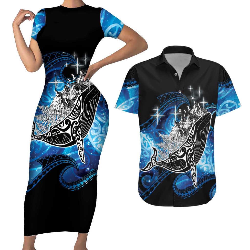 Maori Matariki Te Araroa Paikea Starry Couples Matching Short Sleeve Bodycon Dress and Hawaiian Shirt Tangaroa Whakatauki