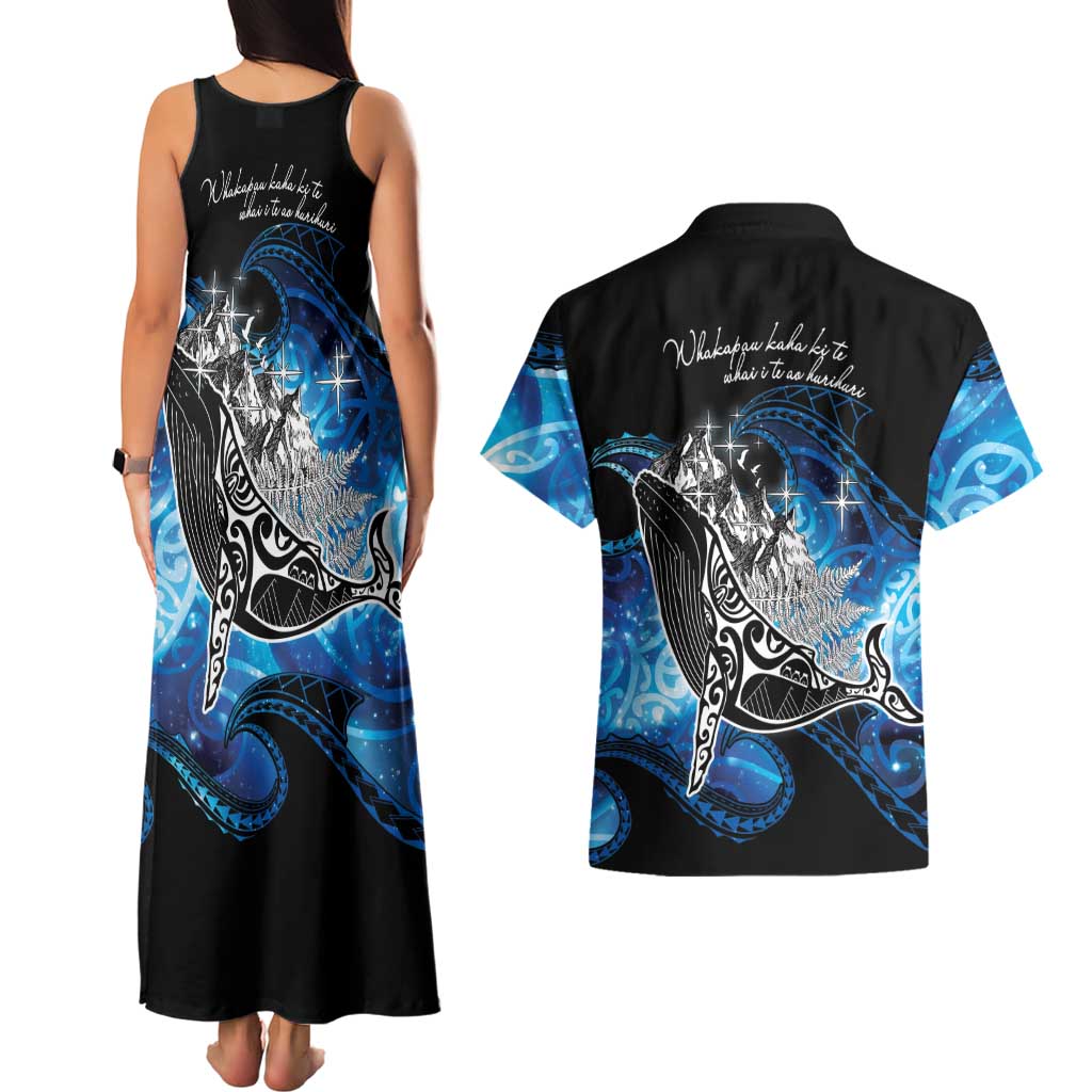 Maori Matariki Te Araroa Paikea Starry Couples Matching Tank Maxi Dress and Hawaiian Shirt Tangaroa Whakatauki