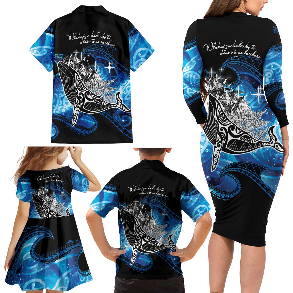 Maori Matariki Te Araroa Paikea Starry Family Matching Long Sleeve Bodycon Dress and Hawaiian Shirt Tangaroa Whakatauki