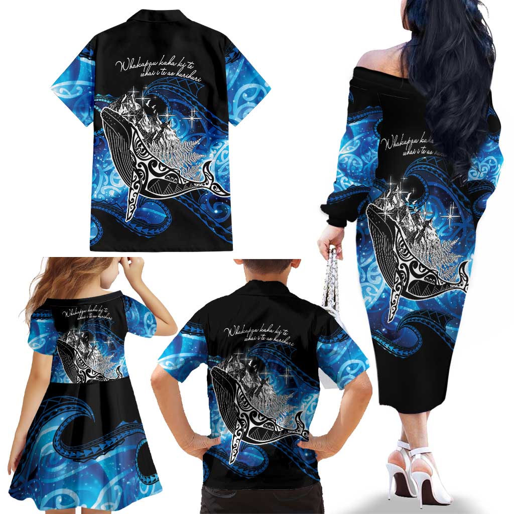 Maori Matariki Te Araroa Paikea Starry Family Matching Off The Shoulder Long Sleeve Dress and Hawaiian Shirt Tangaroa Whakatauki