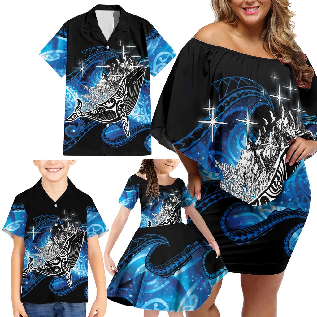 Maori Matariki Te Araroa Paikea Starry Family Matching Off Shoulder Short Dress and Hawaiian Shirt Tangaroa Whakatauki