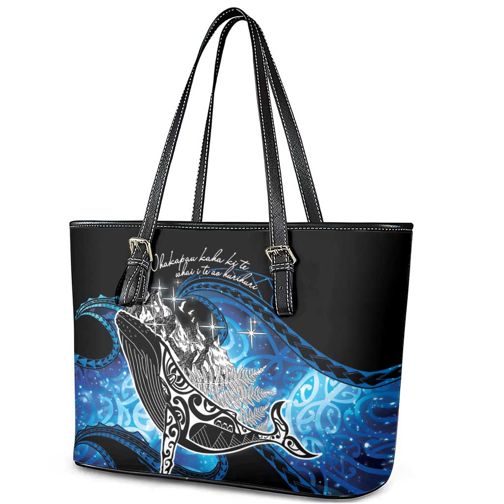Maori Matariki Te Araroa Paikea Starry Leather Tote Bag Tangaroa Whakatauki