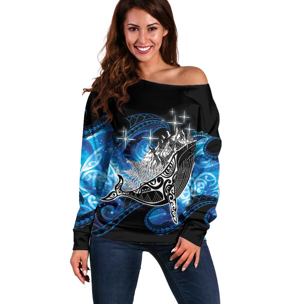 Maori Matariki Te Araroa Paikea Starry Off Shoulder Sweater Tangaroa Whakatauki