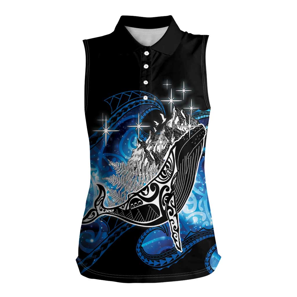 Maori Matariki Te Araroa Paikea Starry Women Sleeveless Polo Shirt Tangaroa Whakatauki LT7 Female Black - Polynesian Pride