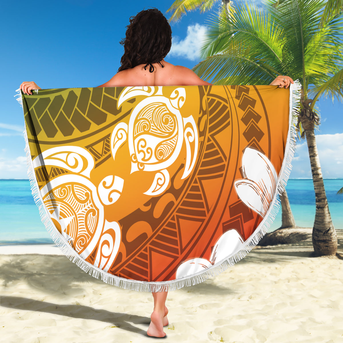 Kanaka Maoli Hawaii Flag Day Beach Blanket Vibrant Frangipani