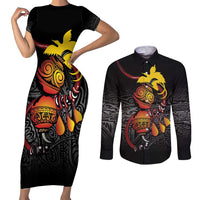 Personalized Papua New Guinea Milne Bay Couples Matching Short Sleeve Bodycon Dress and Long Sleeve Button Shirt Bagi Necklace Mix Lime Pot Grunge