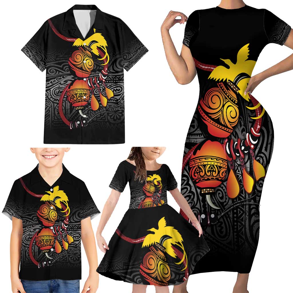 Personalized Papua New Guinea Milne Bay Family Matching Short Sleeve Bodycon Dress and Hawaiian Shirt Bagi Necklace Mix Lime Pot Grunge
