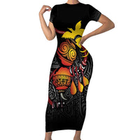 Personalized Papua New Guinea Milne Bay Family Matching Short Sleeve Bodycon Dress and Hawaiian Shirt Bagi Necklace Mix Lime Pot Grunge