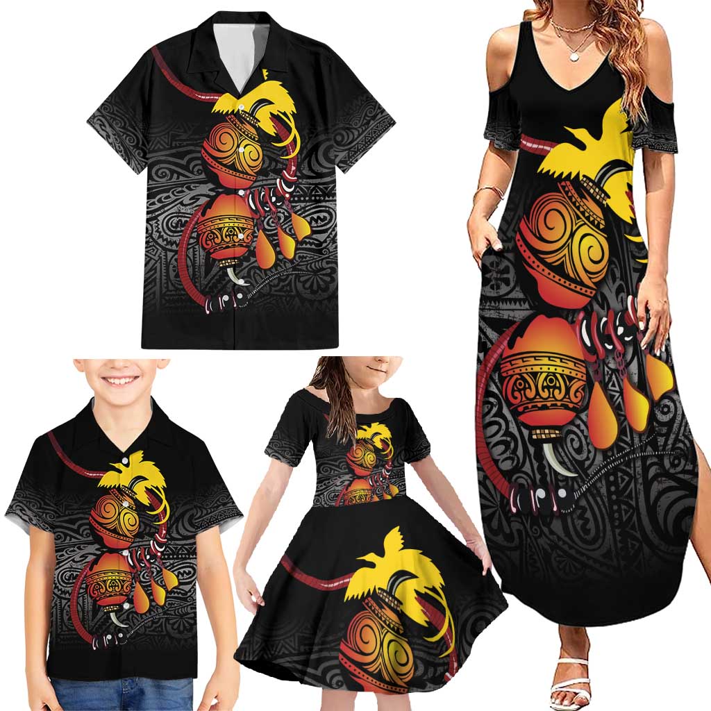 Personalized Papua New Guinea Milne Bay Family Matching Summer Maxi Dress and Hawaiian Shirt Bagi Necklace Mix Lime Pot Grunge