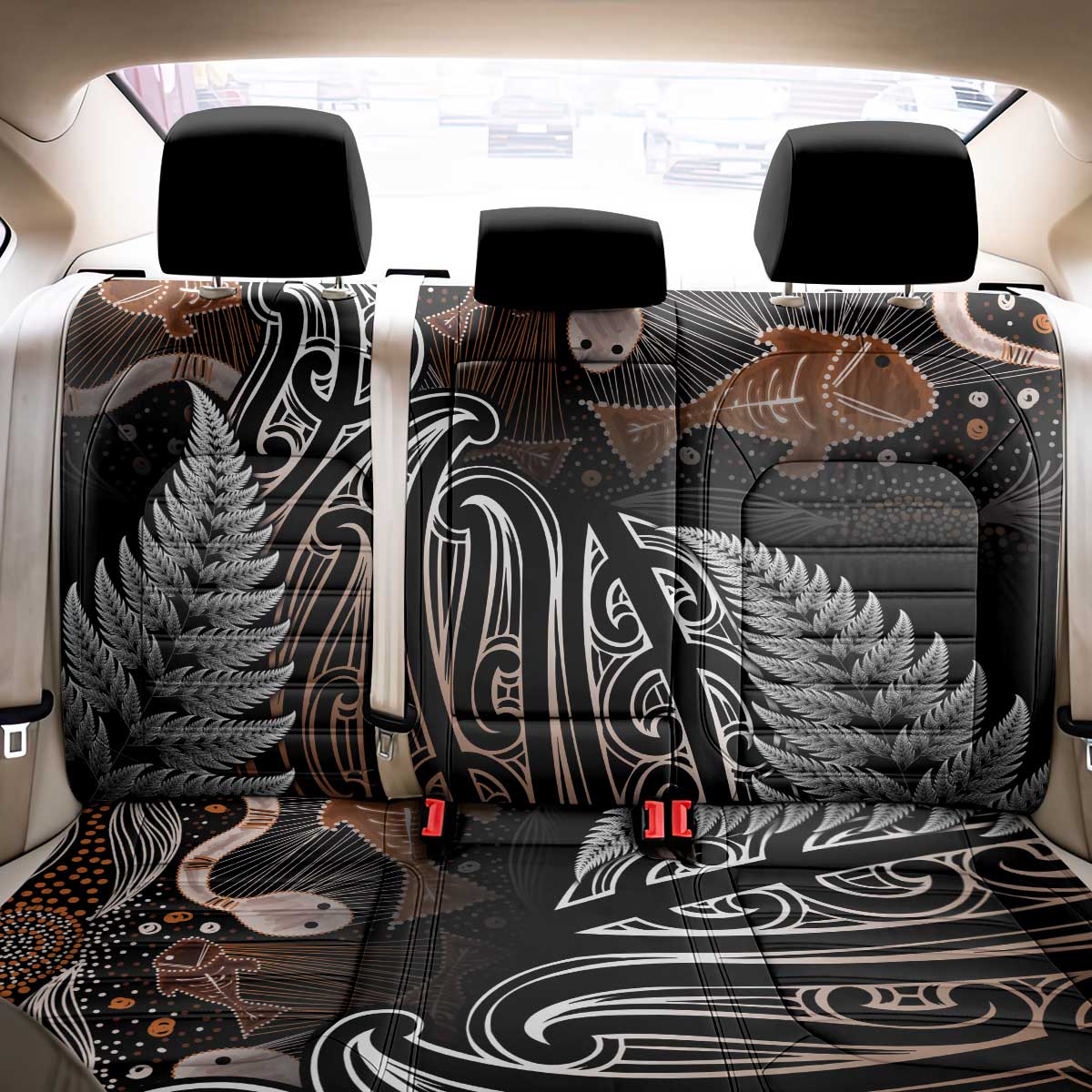Aotearoa Maori - Australia Indigenous Back Car Seat Cover Koiri Whakairo Mix Aboriginal Art - Polynesian Pride