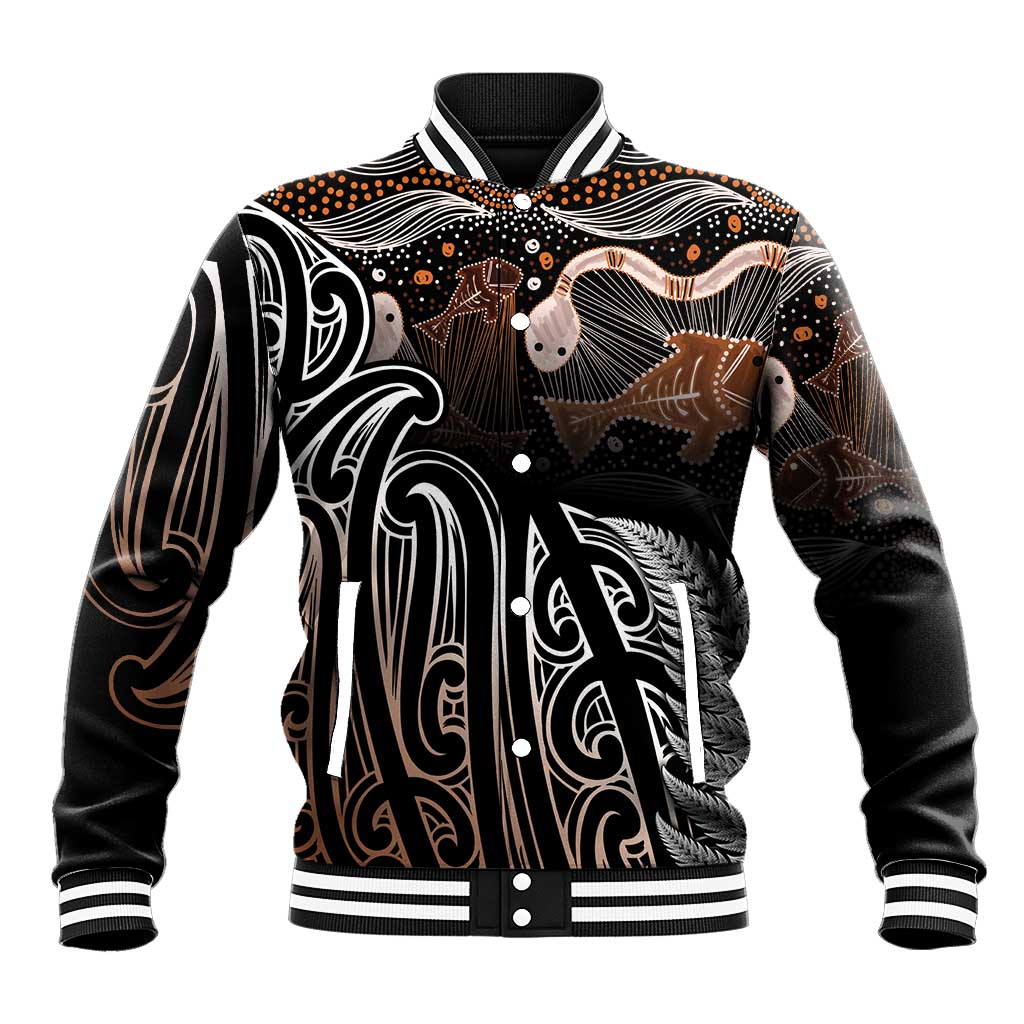 Aotearoa Maori - Australia Indigenous Baseball Jacket Koiri Whakairo Mix Aboriginal Art - Polynesian Pride