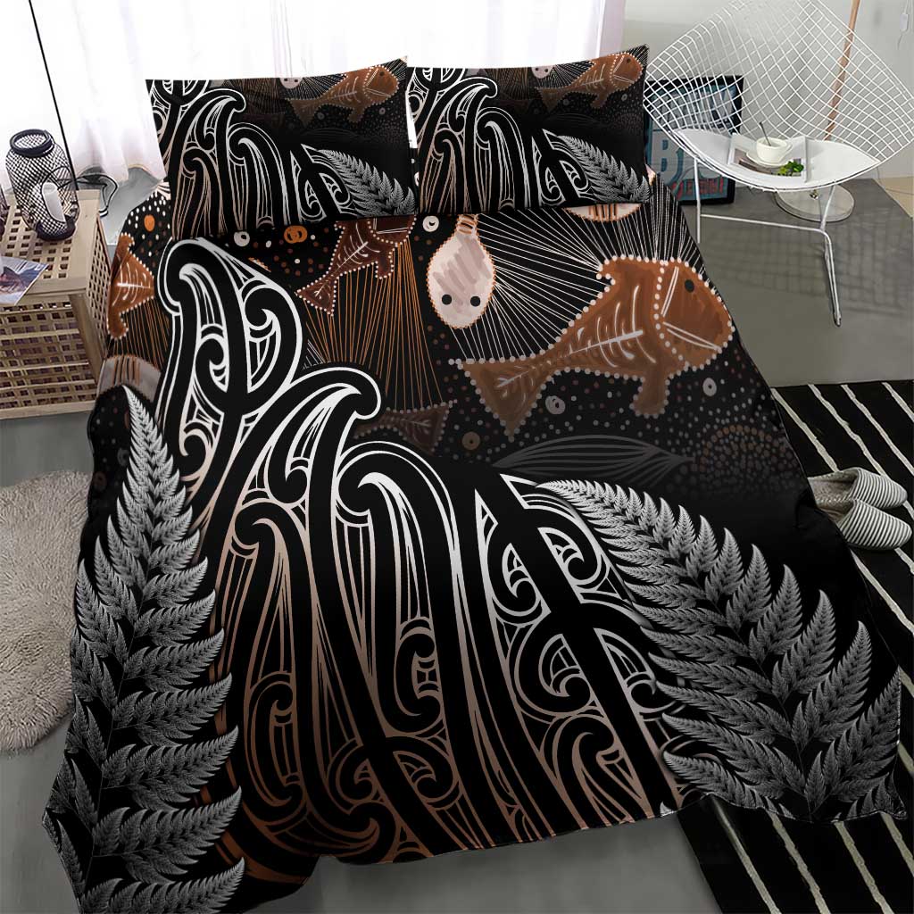 Aotearoa Maori - Australia Indigenous Bedding Set Koiri Whakairo Mix Aboriginal Art - Polynesian Pride