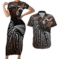 Aotearoa Maori - Australia Indigenous Couples Matching Short Sleeve Bodycon Dress and Hawaiian Shirt Koiri Whakairo Mix Aboriginal Art - Polynesian Pride
