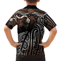 Aotearoa Maori - Australia Indigenous Family Matching Off The Shoulder Long Sleeve Dress and Hawaiian Shirt Koiri Whakairo Mix Aboriginal Art - Polynesian Pride