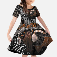 Aotearoa Maori - Australia Indigenous Family Matching Off The Shoulder Long Sleeve Dress and Hawaiian Shirt Koiri Whakairo Mix Aboriginal Art - Polynesian Pride