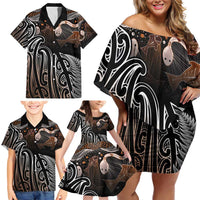 Aotearoa Maori - Australia Indigenous Family Matching Off Shoulder Short Dress and Hawaiian Shirt Koiri Whakairo Mix Aboriginal Art - Polynesian Pride