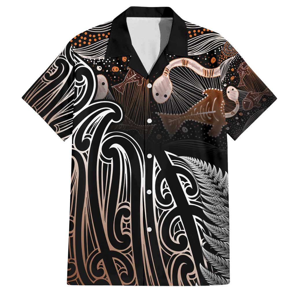 Aotearoa Maori - Australia Indigenous Family Matching Off Shoulder Short Dress and Hawaiian Shirt Koiri Whakairo Mix Aboriginal Art - Polynesian Pride