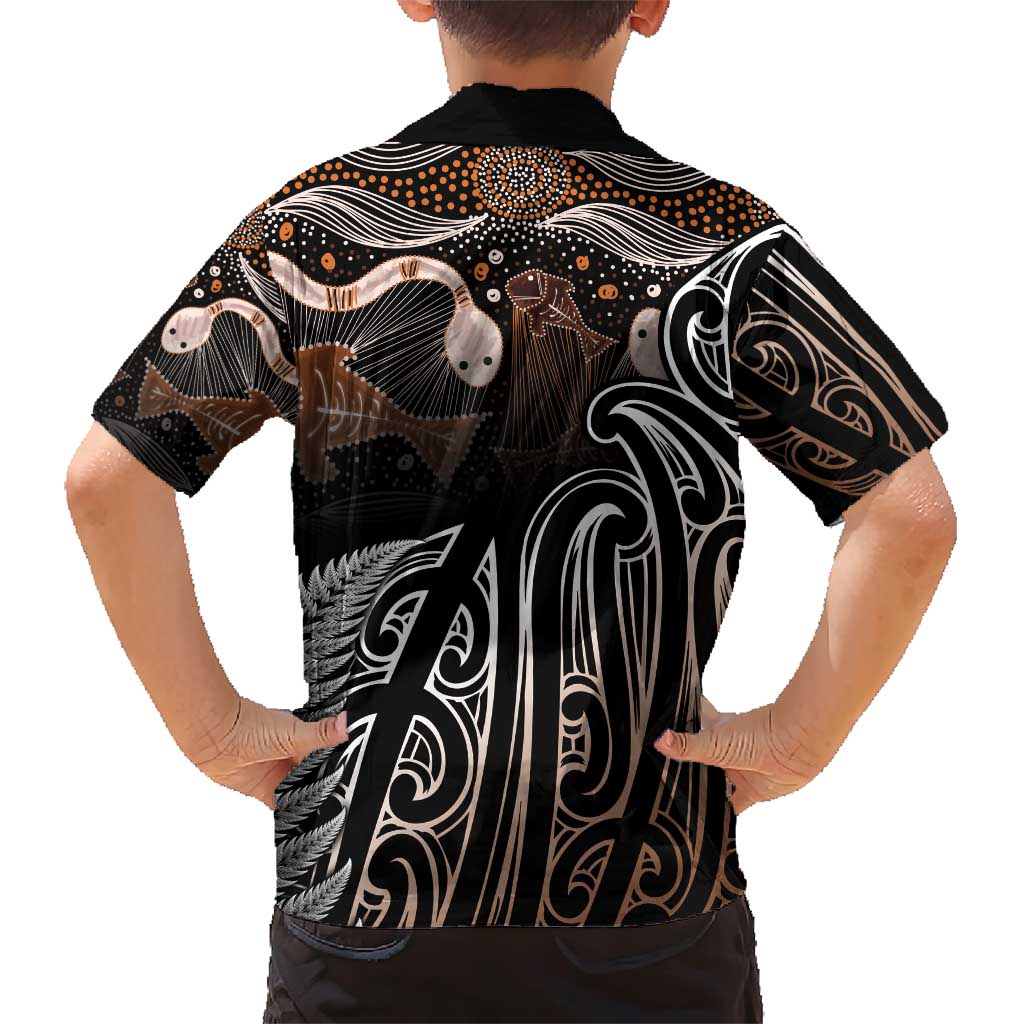Aotearoa Maori - Australia Indigenous Family Matching Short Sleeve Bodycon Dress and Hawaiian Shirt Koiri Whakairo Mix Aboriginal Art - Polynesian Pride