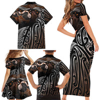 Aotearoa Maori - Australia Indigenous Family Matching Short Sleeve Bodycon Dress and Hawaiian Shirt Koiri Whakairo Mix Aboriginal Art - Polynesian Pride