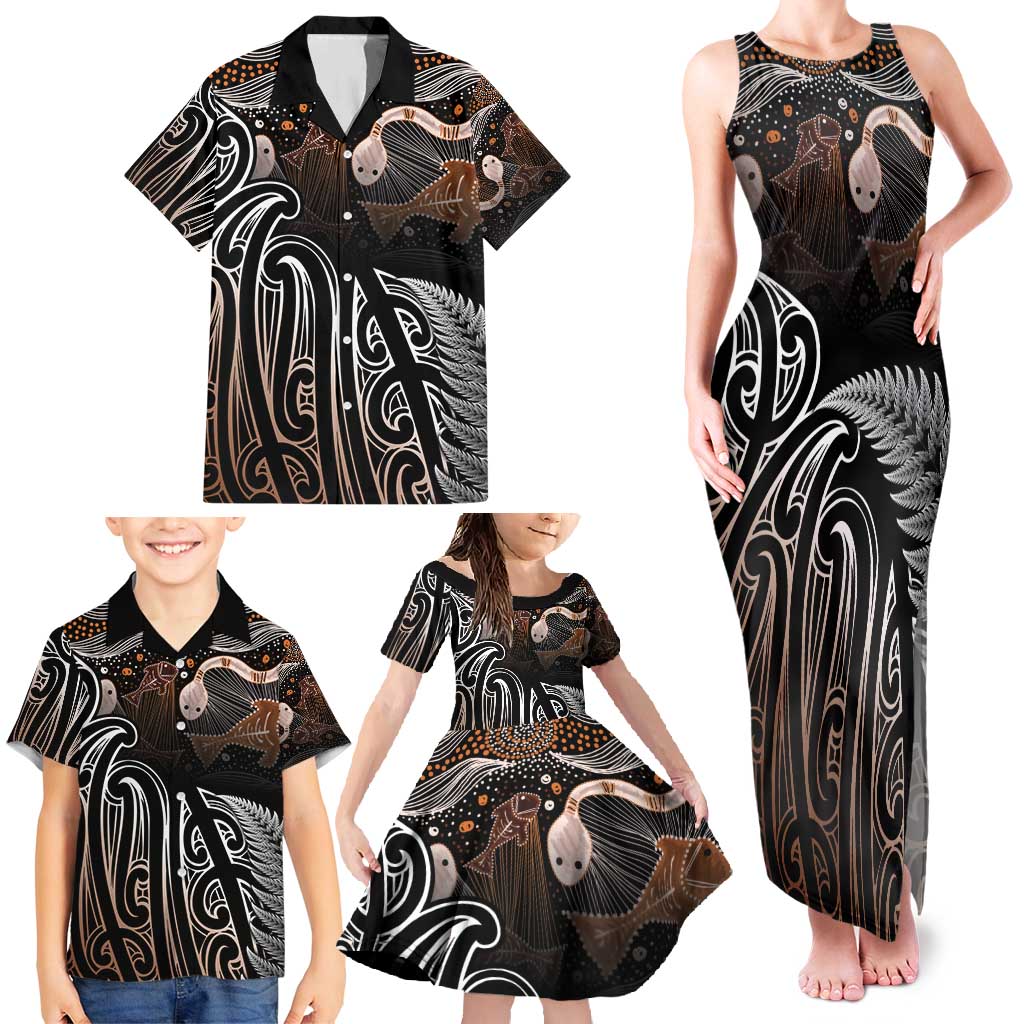 Aotearoa Maori - Australia Indigenous Family Matching Tank Maxi Dress and Hawaiian Shirt Koiri Whakairo Mix Aboriginal Art - Polynesian Pride