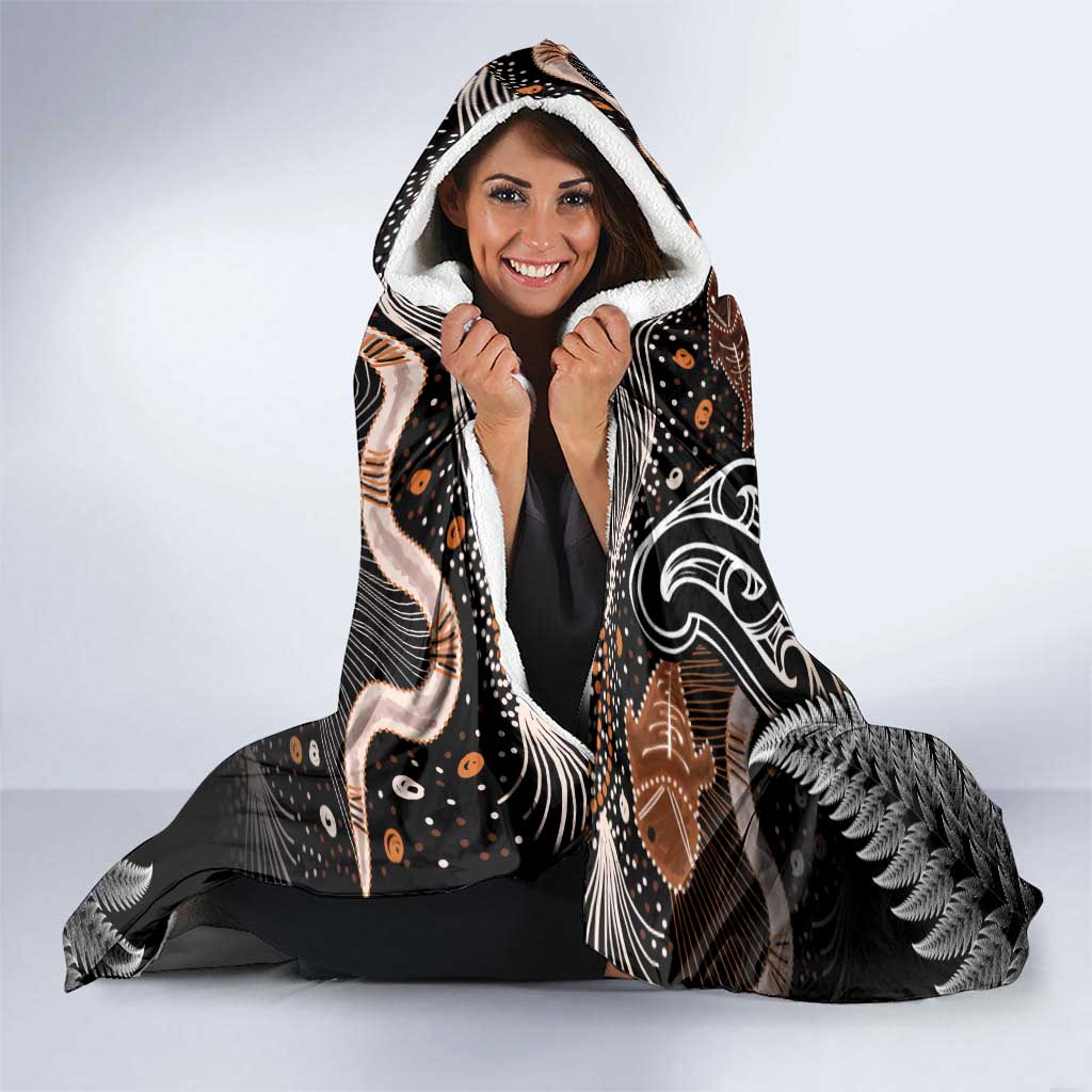 Aotearoa Maori - Australia Indigenous Hooded Blanket Koiri Whakairo Mix Aboriginal Art - Polynesian Pride