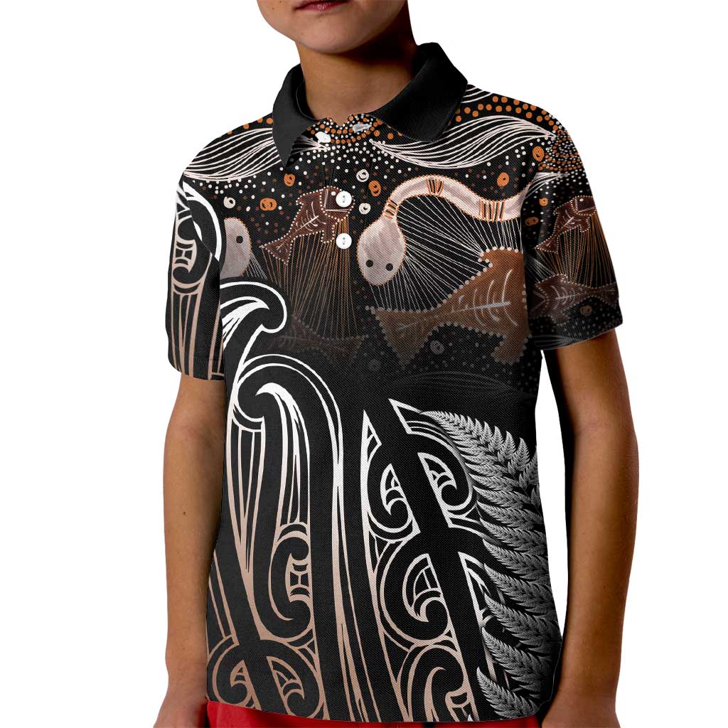 Aotearoa Maori - Australia Indigenous Kid Polo Shirt Koiri Whakairo Mix Aboriginal Art - Polynesian Pride