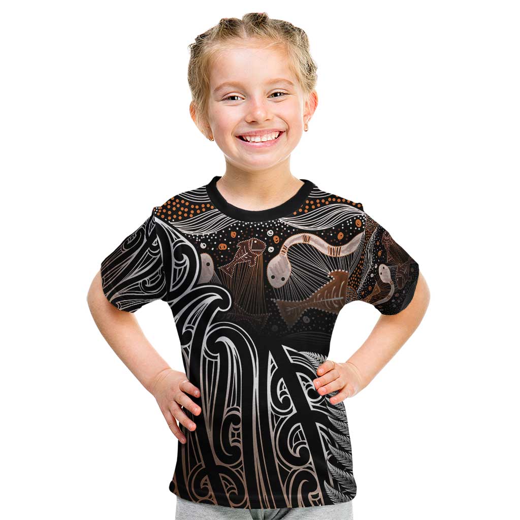 Aotearoa Maori - Australia Indigenous Kid T Shirt Koiri Whakairo Mix Aboriginal Art - Polynesian Pride