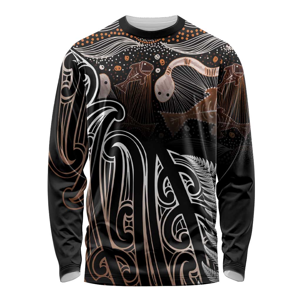 Aotearoa Maori - Australia Indigenous Long Sleeve Shirt Koiri Whakairo Mix Aboriginal Art - Polynesian Pride