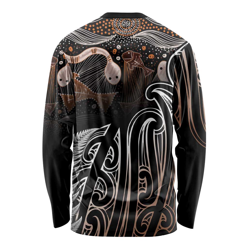 Aotearoa Maori - Australia Indigenous Long Sleeve Shirt Koiri Whakairo Mix Aboriginal Art - Polynesian Pride